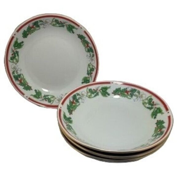 Vtg. Lynns Fine China St Maria Soup Cereal Bowl 4-Piece Set Christmas Dinnerware - Picture 1 of 9